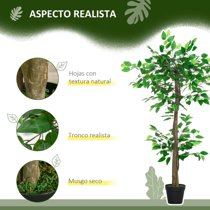 Outsunny Árbol de Té Artificial 120 cm Planta Artificial con 546 Hojas Musgo y Maceta Planta Artificial Decorativa Verde