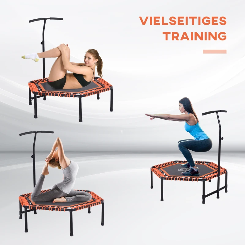 HOMCOM Fitness-Trampolin, Trampolin, Gartentrampolin für Joga, Stahl+Kunststoff+EVA, Schwarz+Orange, 121,92 x 121,92 x 138 cm