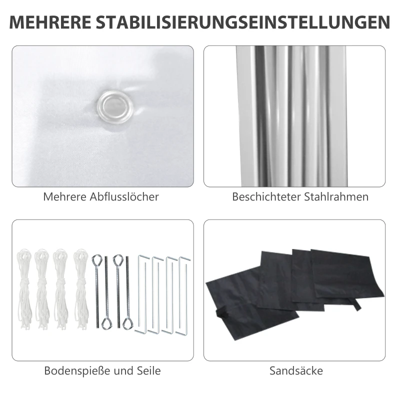 Outsunny Faltpavillon, zwei Seitenwände, Tragetasche, Stahlrahmen, hellgrau, 3 x 3 x 2,7 m