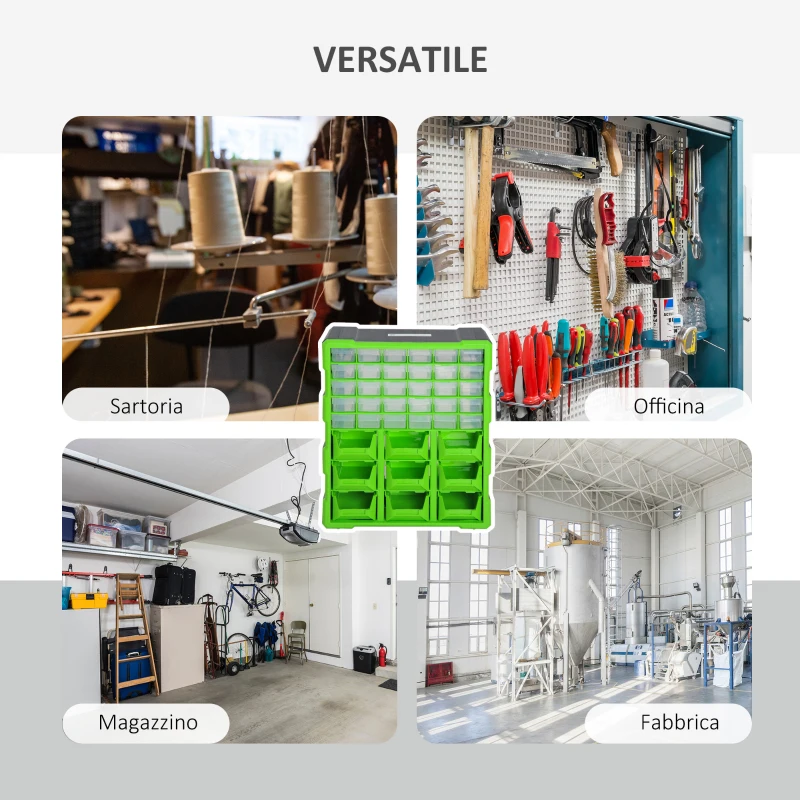 DURHAND Cassettiera Box Porta Minuteria per Officina con 30 Cassetti e 9 Scatole Grandi in Plastica 38 x 16 x 47.5cm