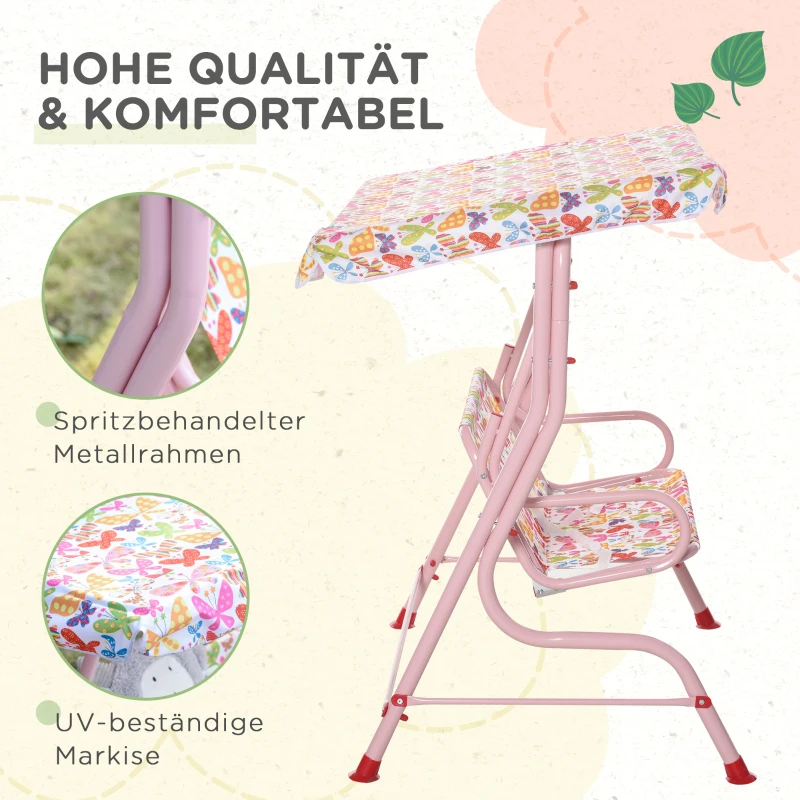 Outsunny Gartenmöbel-Set für Kinder, 1 Hollywoodschaukel, 1 Sonnenliege, für Kinder von 3 -8 Jahren, Rosa