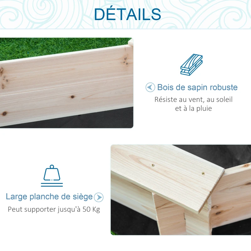 Outsunny Bac à Sable Bois octogonal dim. 139,5L x 139,5l x 21,5H cm - 4 bancs - bâche de Couverture, Non tissé de Sol Inclus