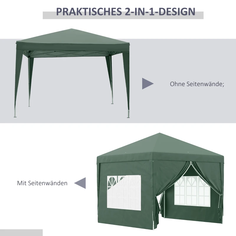 Outsunny 3 x 3 m Pavillon mit 4 Seitenwänden, Fenster, Festzelt mit UV-Schutz, Gartenzelt inkl. Tragetasche, Stahl, Grün
