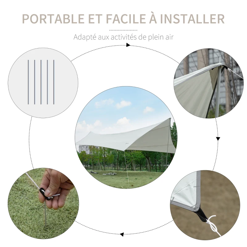 Outsunny Bâche Anti-Pluie Voile d'ombrage Toile de Camping 5,55L x 5,5l m avec Deux Hardcore Polyester Haute densité 190T imperméable Anti- UV Léger et Facile à Transporter Gris