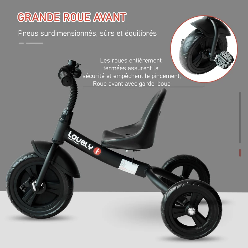 HOMCOM Tricycle Enfants Multi-équipé Garde-Boue Sonnette pédales antidérapantes siège réglable 2 Positions avec Dossier