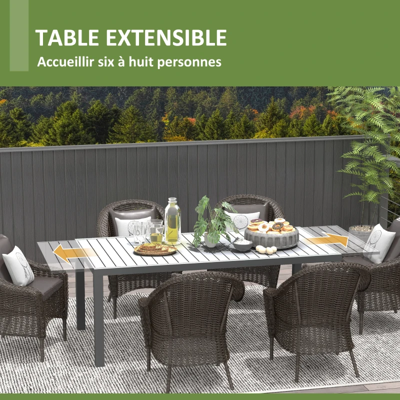 Outsunny Table de jardin extensible en aluminium rectangulaire 6 - 8 personnes, dim. 180/240L x 94l x 73H cm, gris