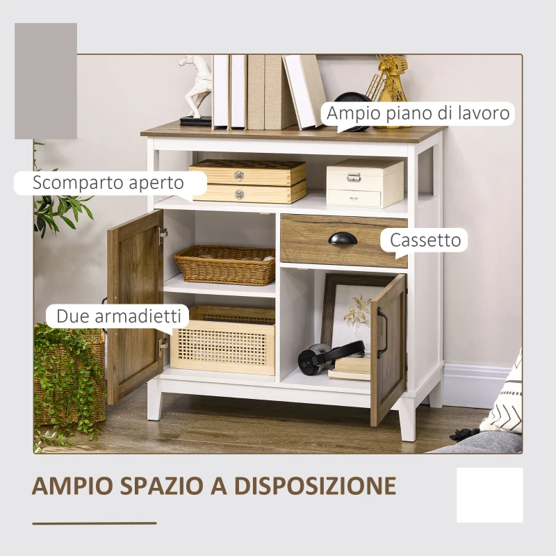 HOMCOM Mobile Cucina Stile Rustico con Armadietti e Cassetto, 76.6x 35x 81.5cm, Bianco e Marrone