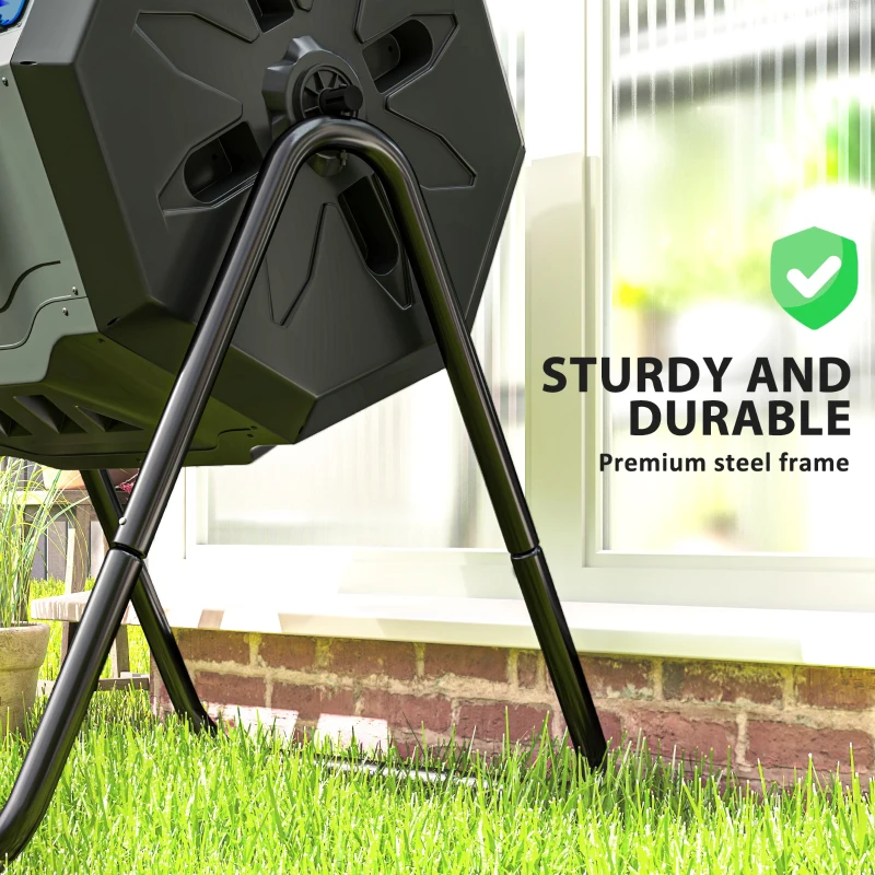 Outsunny 160L 360° Rotating Dual Chamber Composter - Blue