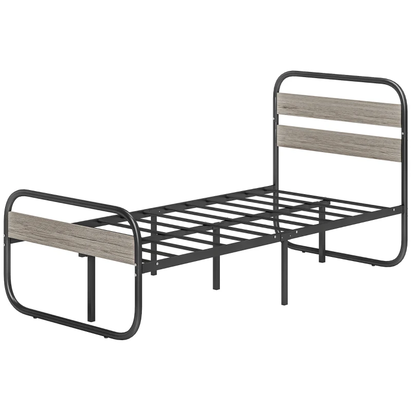 HOMCOM 3ft Single Bed Frame, Industrial Style Metal Platform Bed Frame with Under Bed Storage, No Box Spring Needed, Easy Assembly, Grey(m-11)