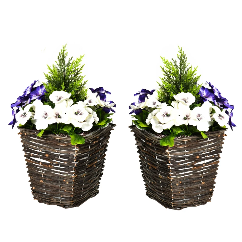 Outsunny 2 Pieces Artificial Phalaenopsis Decorative Plant with Straw Plaiting Pot, Fake Flower, 45cm, White Purple