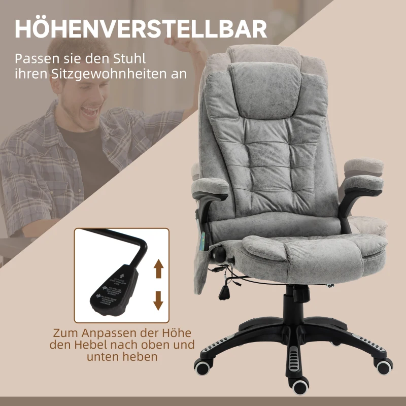 Vinsetto Chefsessel mit Massage- & Wärmefunktion, ergonomisch, verstellbar, bis 120kg, Grau(m-5)