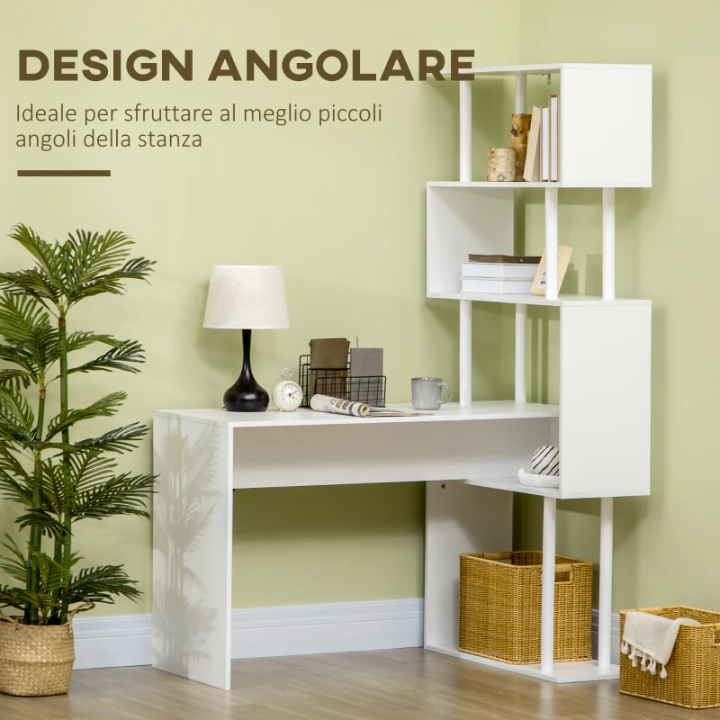 HOMCOM Scrivania Angolare Moderna in Truciolato per Ufficio e Studio con Ripiano a 4 Livelli, 120x80x176 cm, Bianco
