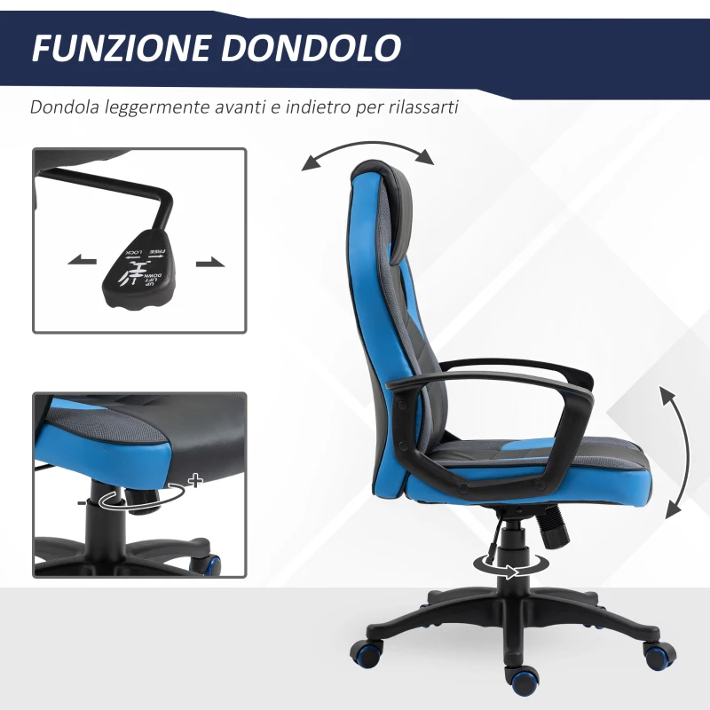 Vinsetto Sedia da Gaming Poltrona da Ufficio Girevole con Rotelle in Similpelle