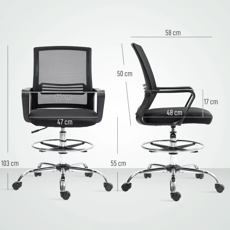HOMCOM Bürostuhl, Drehstuhl, drehbarer Schreibtischstuhl, verstellbar, rollbar, Schwarz(m-3)
