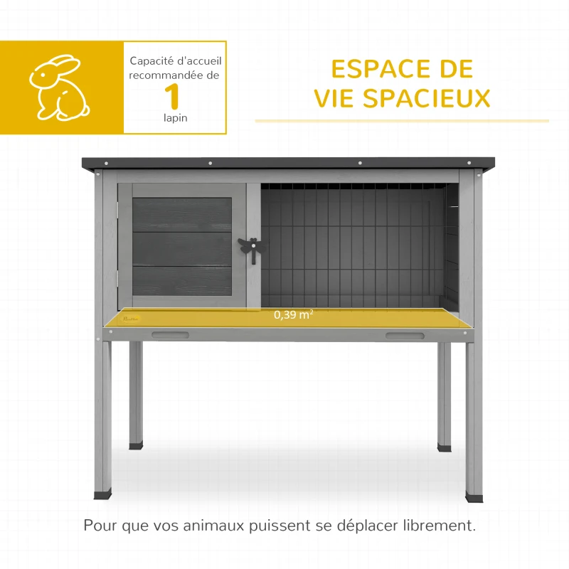 PawHut Clapier sur pieds cage à lapin avec niche intérieure plateau excrément coulissant porte verrouillable toit ouvrant(m-4)