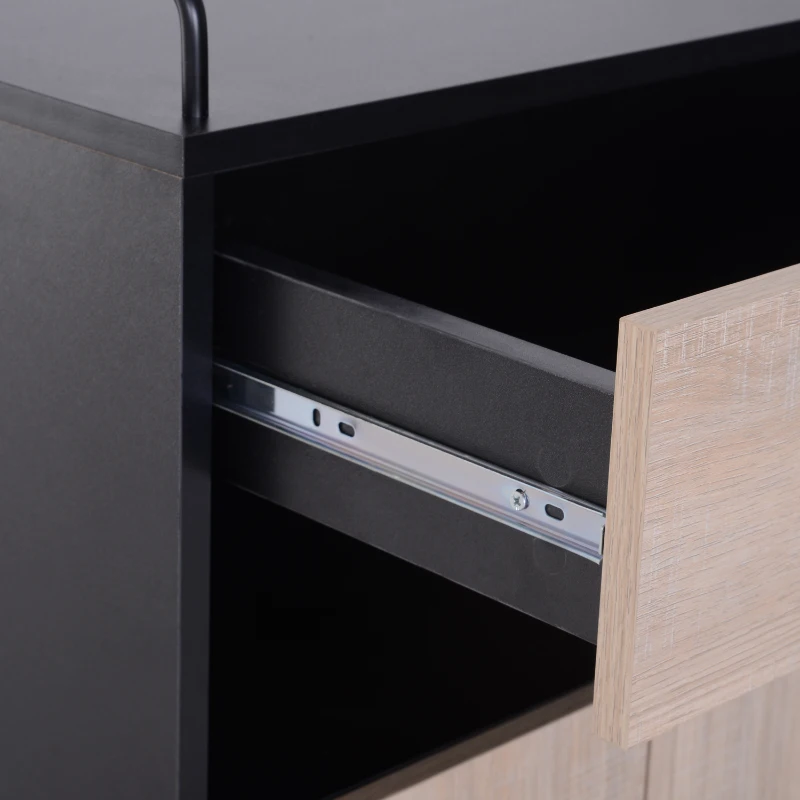 HOMCOM Chariot de service desserte de cuisine à roulettes multi-rangements placard double portes + 3 étagères + niche + tiroir panneaux particules noir chêne