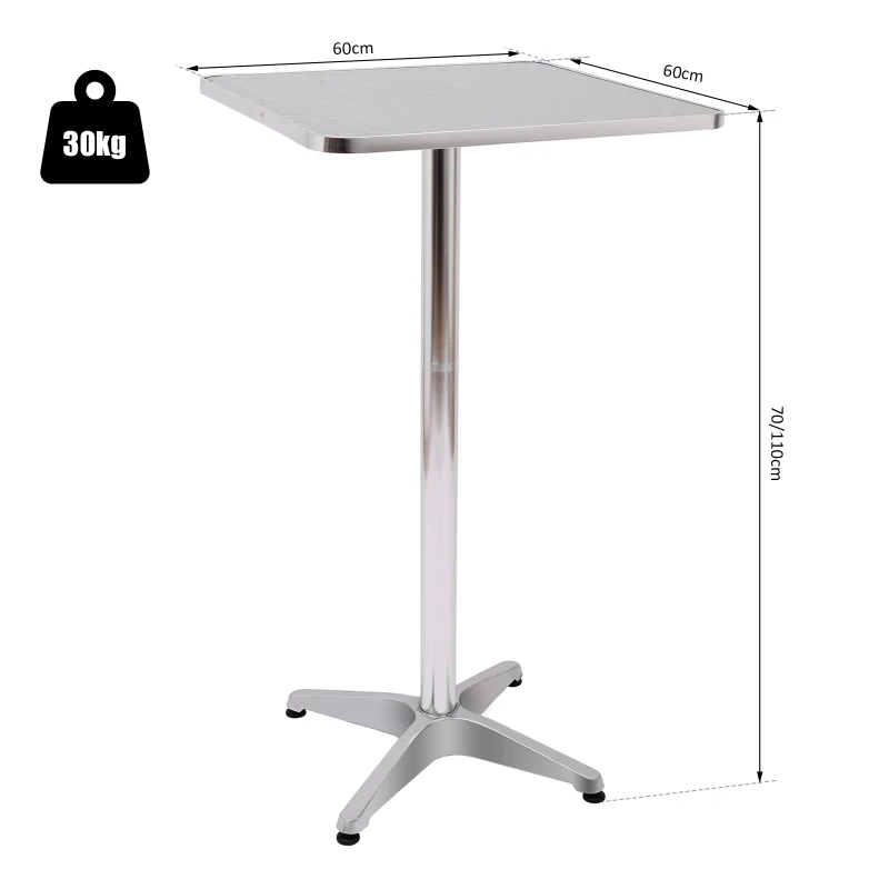 HOMCOM Table de Bar Table de Cuisine Salle à Manger Mange-debout Hauteur réglable Plateau INOX