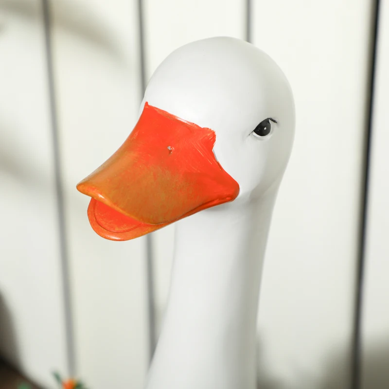 Outsunny Blumentopf, Schwan mit Umhängetasche, wetterfest, 32 x 18 x 60 cm, Weiß, Braun