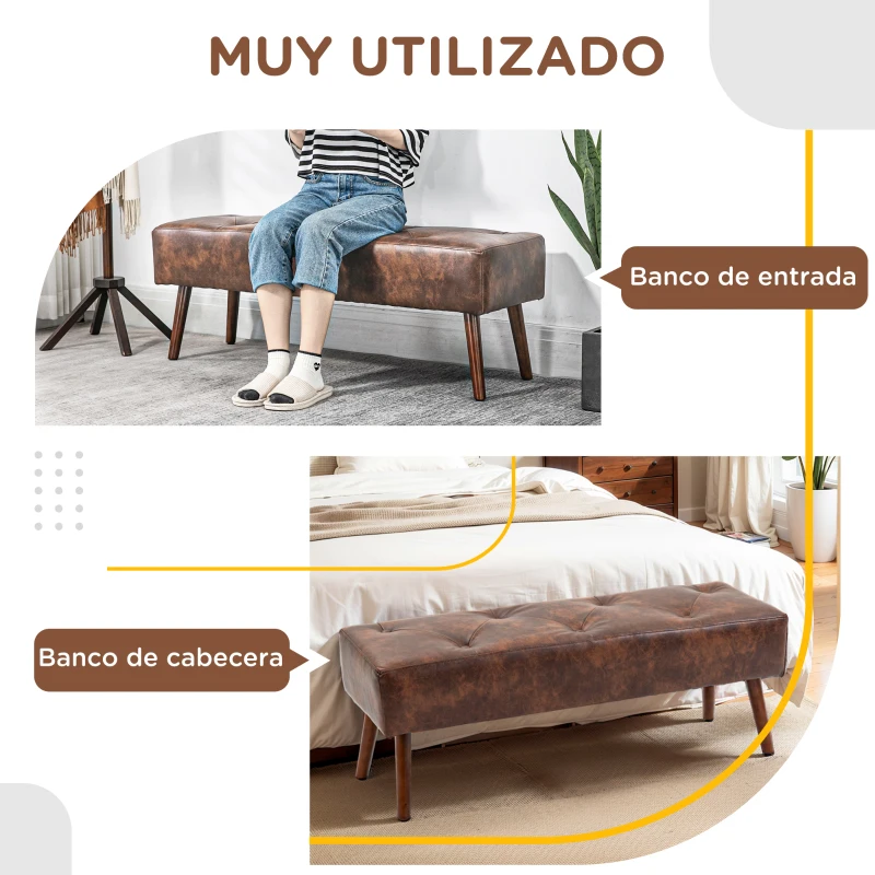 HOMCOM Banco de Pie de Cama Banqueta de dormitorio con Patas de Madera y Asiento Acolchado 114x38x42 cm Marrón
