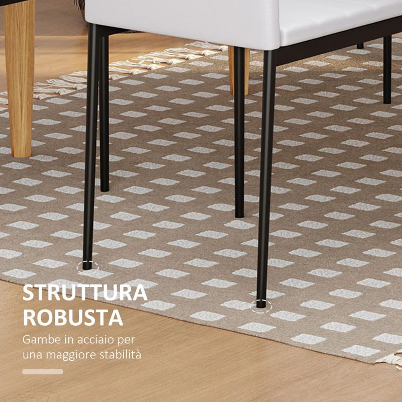 HOMCOM Set 4 Sedie Imbottite per Soggiorno o Sala da Pranzo, Sedie da Cucina Moderne, in Metallo e Tessuto Bianco