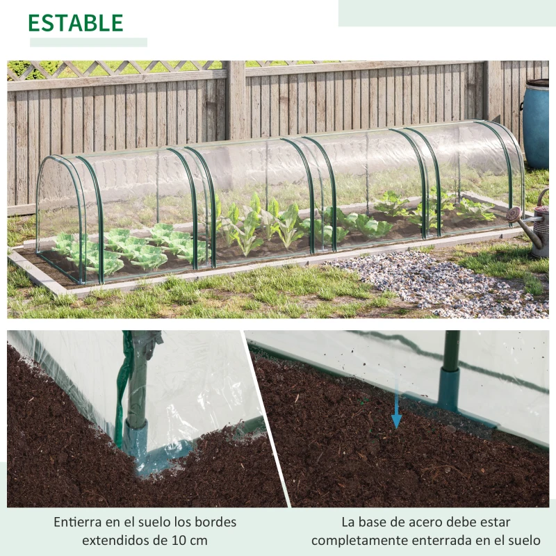 Outsunny Invernadero para Jardín Terraza 395x100x80 cm para Cultivo de Plantas Tipo Túnel Marco Acero y PVC Transparente y Verde