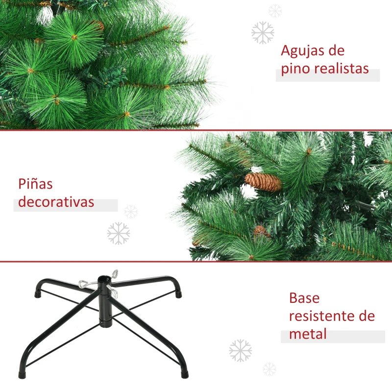 HOMCOM Árbol de Navidad Artificial 180 cm con 782 Ramas 56 Piñas y Base Plegable Decoración Navideña para Interior Verde