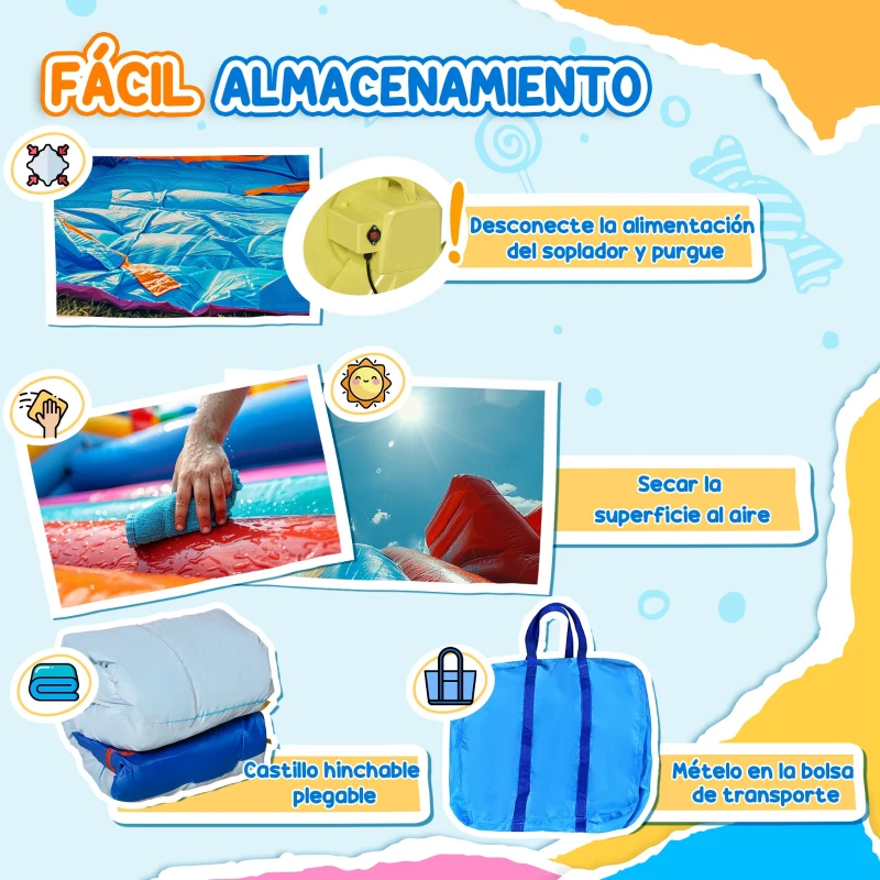 Outsunny Castillo Inflable para Niños con Tobogán Trampolín Piscina Inflador y Bolsa de Transporte 420x370x230 cm Multicolor
