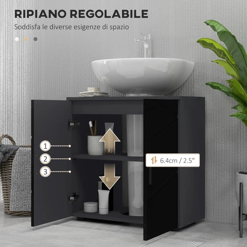 kleankin Mobile Sottolavabo Bagno per Piedistallo con Armadietto 2 Ante, 60x30x60cm, Nero