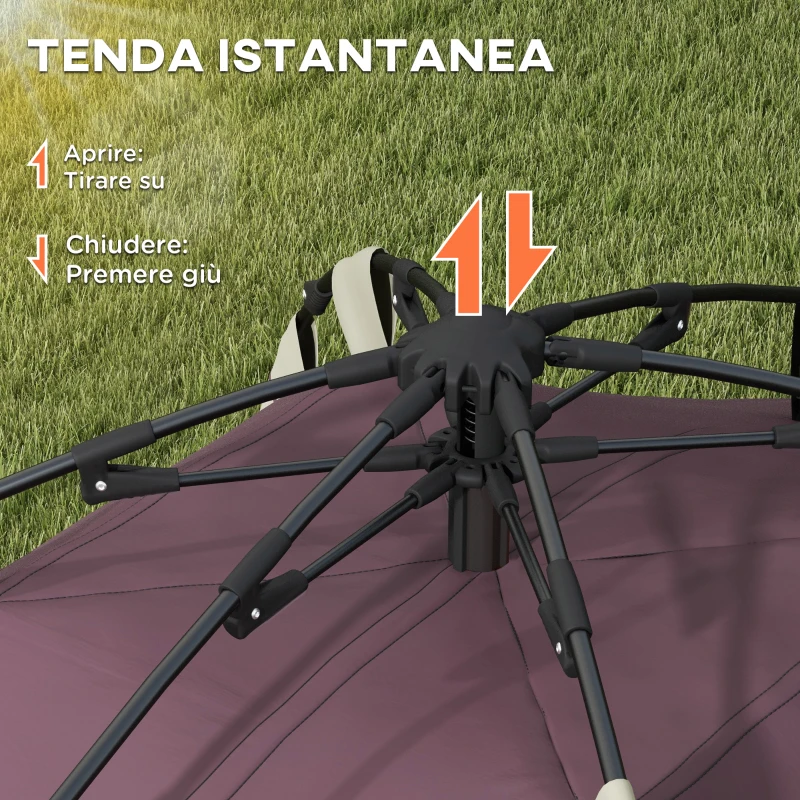 Outsunny Tenda da Campeggio 2 Posti con 2 Finestre e Gancio, in Poliestere e Fibra di Vetro, 225x190x130 cm, Cachi