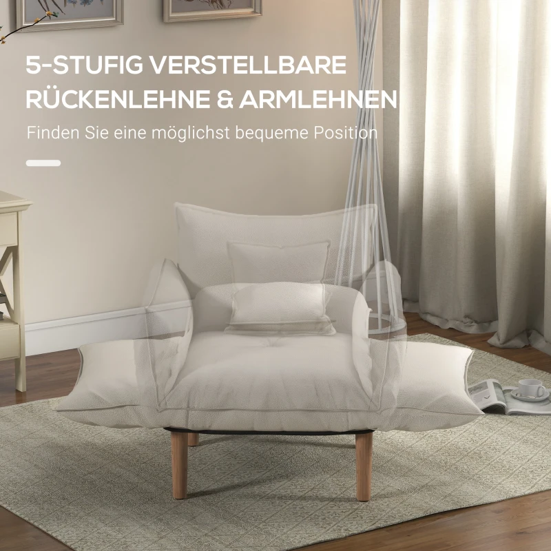 HOMCOM 2-in-1 Verstellbarer Loungesessel, Bodensessel mit Kissen, Polstersessel, für Wohnzimmer, Schlafzimmer, Cremeweiß