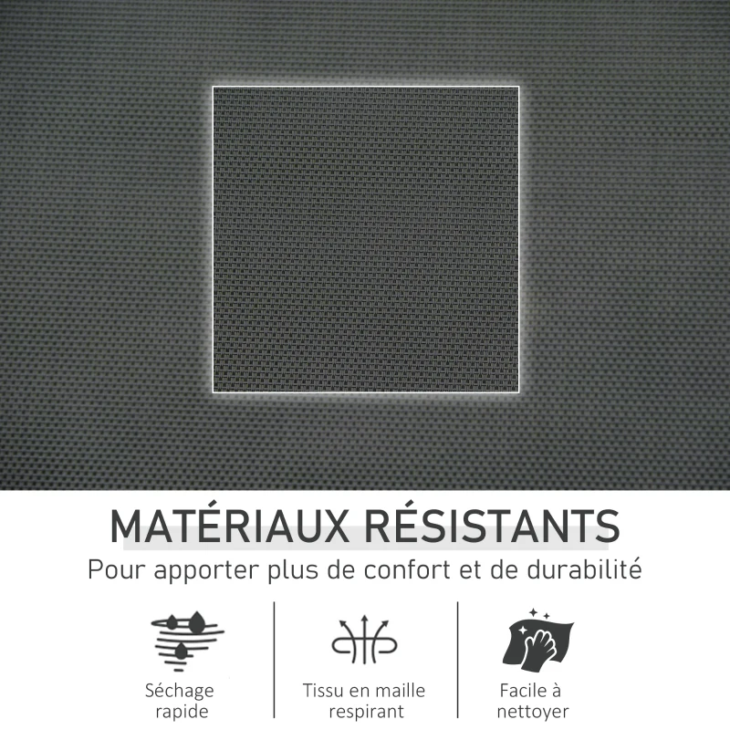 Outsunny Chaise Longue à Bascule - Rocking Chair - tétière Amovible, accoudoirs, Pochette Rangement - métal époxy textilène