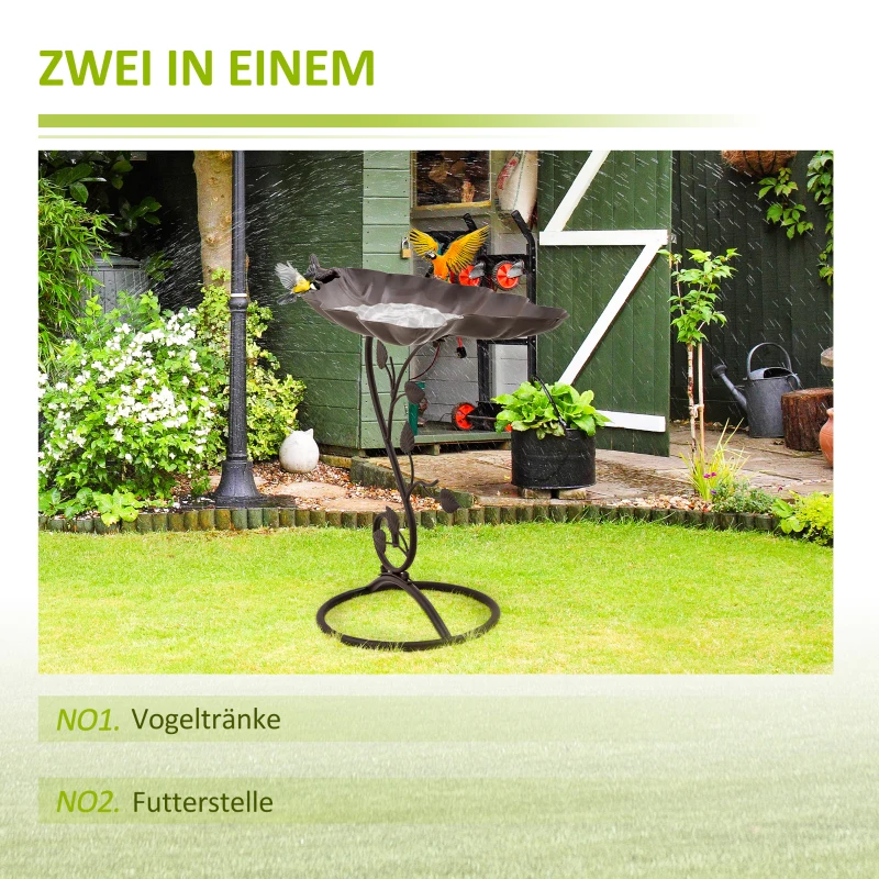 Outsunny Vogeltränke, Vogelbad in Lotosblatt-Form, Vogelbecken, Deko, Garten, Vogel, Metall, Bronze, 38,5 x 31 x 54 cm