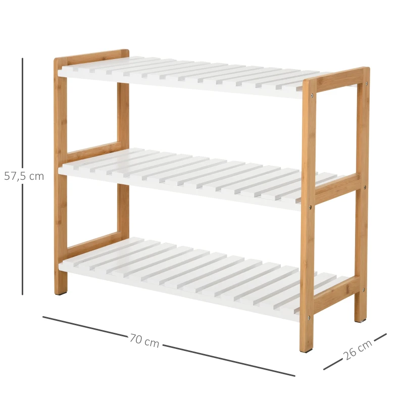 HOMCOM Etagère à Chaussures, étagère de Rangement, Meuble Chaussures 3 Niveaux Bambou MDF Blanc