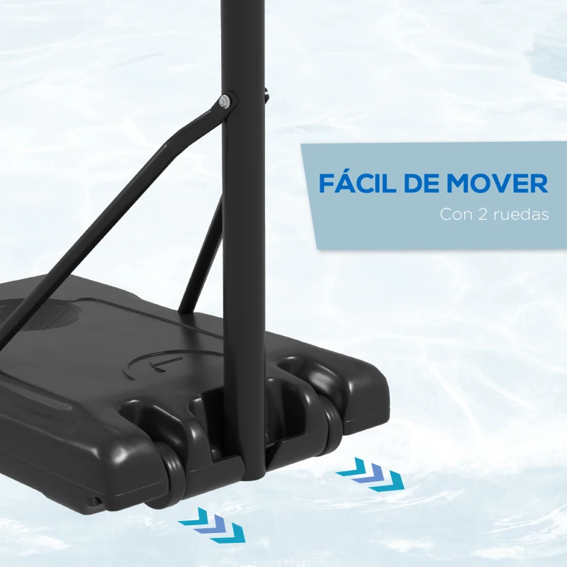 SPORTNOW Canasta de Baloncesto de Exterior con Altura Ajustable 182-213 cm Ruedas Base Rellenable Negro