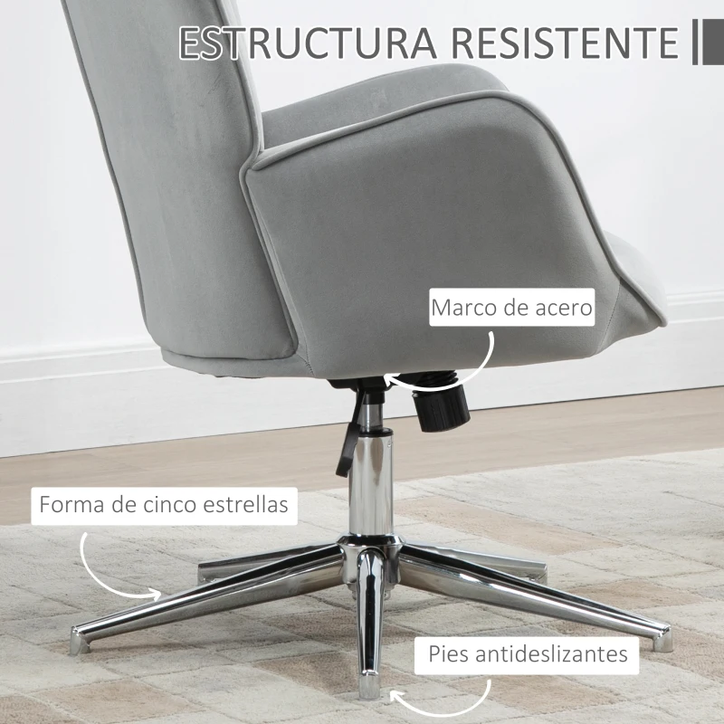 HOMCOM Sillón Individual Tapizado en Terciopelo Sillón con Altura Ajustable Giratorio 360° para 66x73x102,5-111,5cm Gris