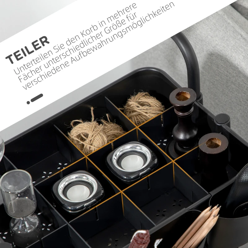 HOMCOM Rollwagen mit 3 Etagen, Ablagekörben, Haken, Beistellwagen für Küche oder Wohnzimmer, Stahl, Kunststoff, Schwarz