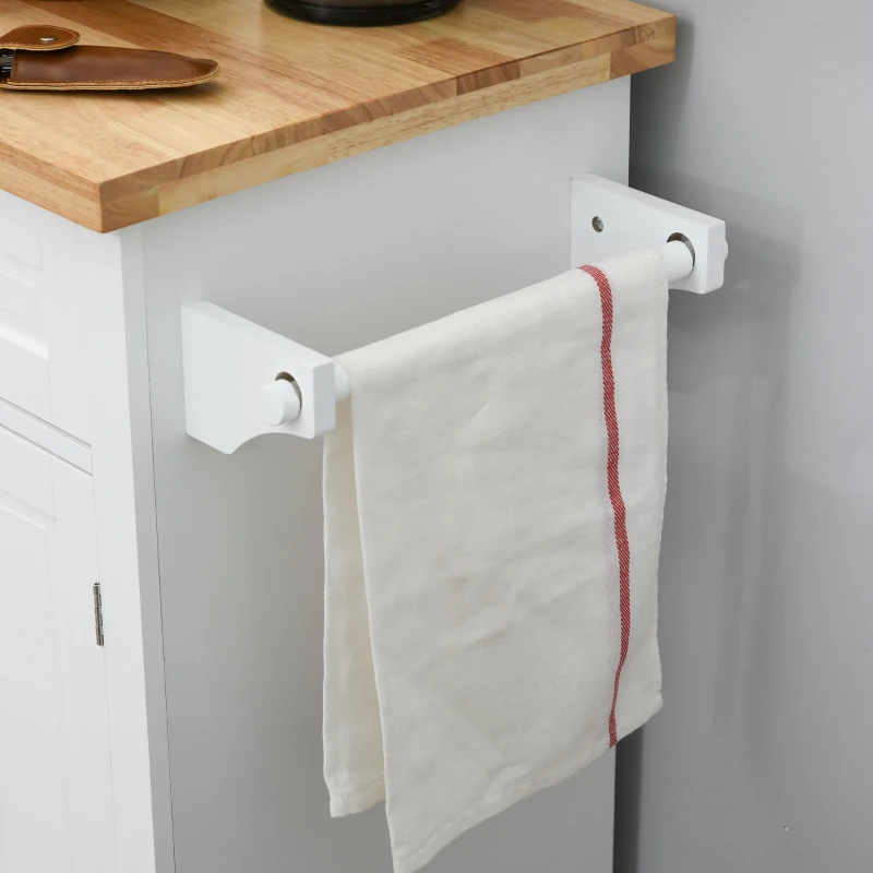 HOMCOM Desserte ilôt de cuisine multi rangements 2 tiroirs 2 placard 2 portes avec étagère range-bouteille porte-torchons et étagère réglable MDF blanc hévéa