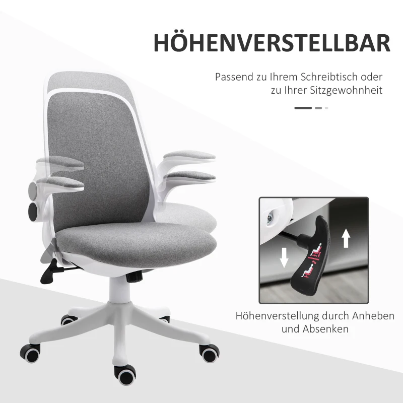 Vinsetto Bürostuhl Schreibtischstuhl Drehstuhl mit Wippfunktion Armlehne verstellbar höhenverstellbar ergonomisch Leinenimitat Nylon Grau+Weiß 62,5 x 60 x 94-104 cm