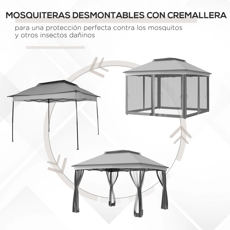 Outsunny Carpa Plegable Gazebo 3,3x3,3 m con 4 Paredes Laterales de Malla Anti-UV y Bolsa de Transporte Gris Claro