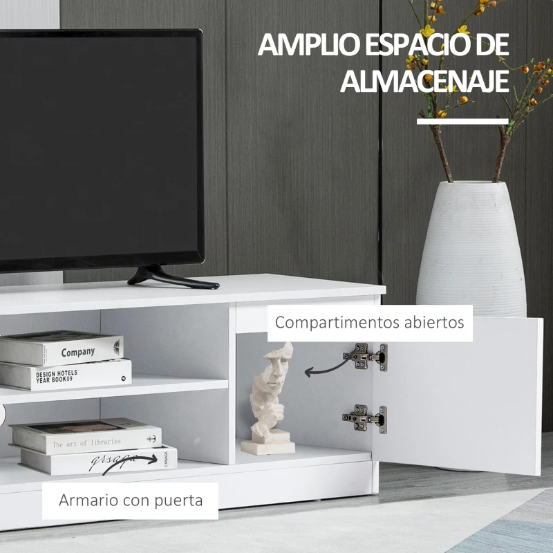 HOMCOM Mesa de TV de Salón con 2 Puertas 2 Estantes Abiertos Mueble para Televisores de 55 Pulgadas 120x39,5x40 cm Blanco