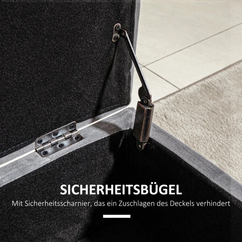 HOMCOM Sitzbank, Polsterbank mit Stauraum, Truhenbank, Metall, Schaumstoff, Kautschukholz, Kohlegrau, 110 x 43 x 45 cm