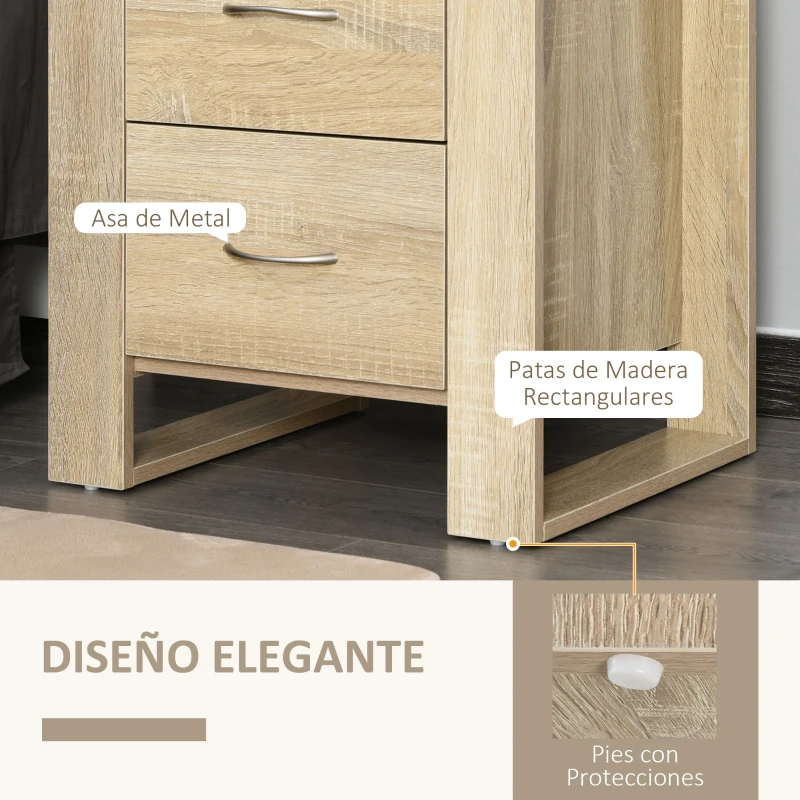 HOMCOM Mesita de Noche Mesilla de Noche con Cajones y Estilo Moderno Mesa Auxiliar para Dormitorio Salón 48x39x54 cm Natural