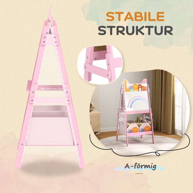 AIYAPLAY 2-in-1 Kindermalstaffelei mit Whiteboard, Kreidetafel, Aufbewahrungsboxen, für Kinder im Alter von 3-8 Jahren, Rosa