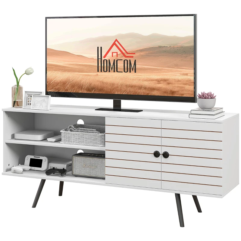 HOMCOM Mueble de TV para Televisores de 65 Pulgadas Moderno con 2 Estantes Abiertos y 1 Estante Ajustable 145x38x65 cm Blanco