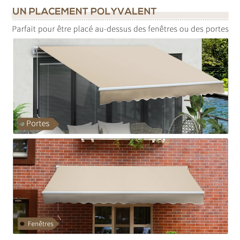 Outsunny Store banne Manuel rétractable Angle Réglable Aluminium Polyester imperméabilisé 3,5L x 2,5l m Beige