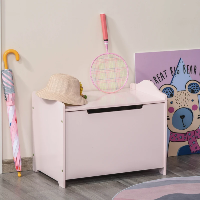 HOMCOM Caja de Almacenaje de Madera para Juguetes Baúl Organizador para Niños +3 Años con Tapa para Libros Ropa en Habitación Dormitorio 60x40x48 cm Rosa