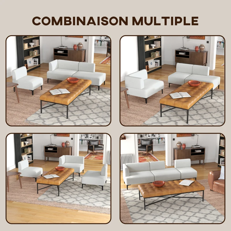 HOMCOM Canapé 3 pièces modulable design moderne et minimaliste en tissu avec pieds acier noir 250 x 75 x 70 cm blanc