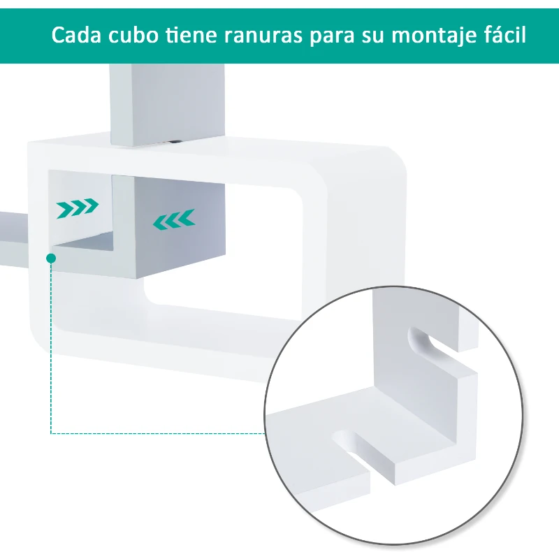 HOMCOM Estante de Pared Juego de 3 Estantes Estantería para Libro CDs Baldas Flotantes Decorativo Cubos Retros Blanco