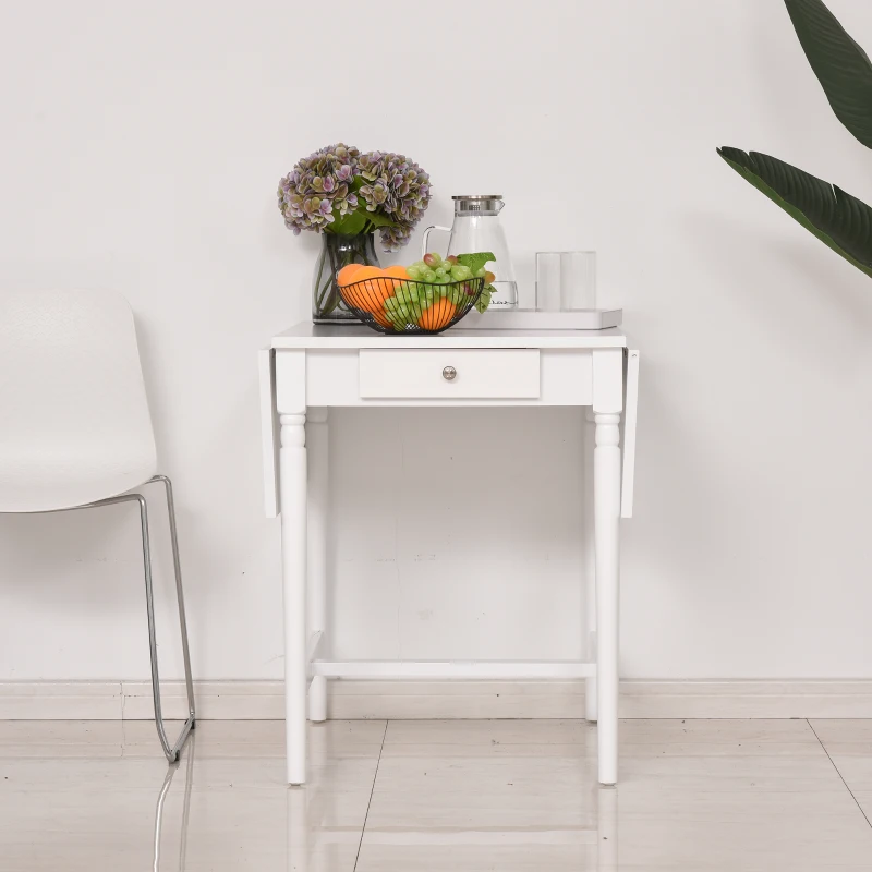HOMCOM Table à manger 4 personnes avec rallonges dim. 115L x 78l x 76H cm tiroir intégré MDF pin blanc