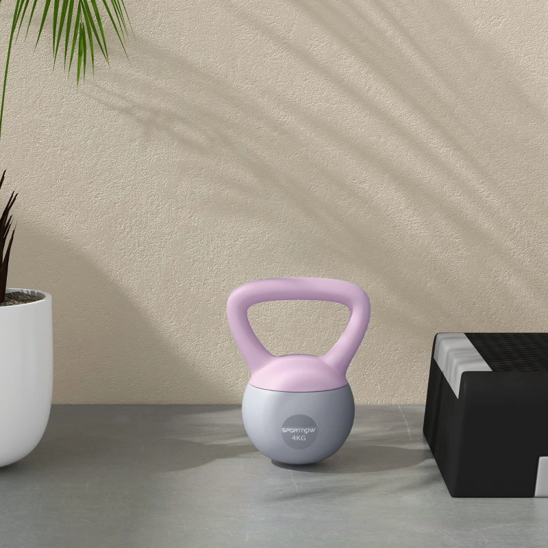 SPORTNOW 4KG Soft Kettlebell, Kettle Bell with Non-Slip Handle for Home Gym, Weight Lifting, Strength Training, Purple/Grey